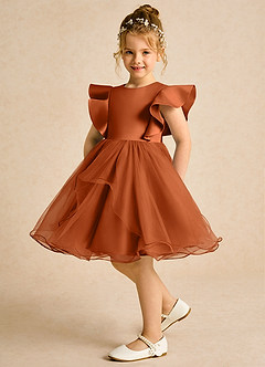 Azazie Chirp Robe Demoiselle D'honneur Fillette Robe Princesse en Tulle Orange Brûlée image5