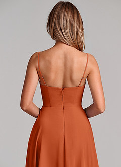 Azazie Elle 신부 들러리 드레스 A라인 주름진 쉬폰 바닥 길이 드레스 image2