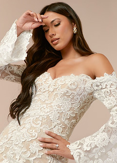 Azazie Arlette Wedding Dresses Diamond White Nude Mermaid Sweetheart Sequins Tulle Dress image7