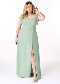 Azazie Bondi Bridesmaid Dresses Agave A-Line Ruffled Chiffon Dress image7