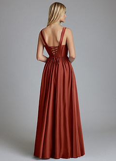 Azazie Delmie Bridesmaid Dresses Terracotta A-Line Corset Stretch Satin Dress image2