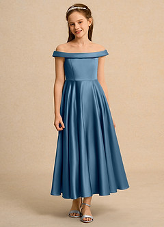 Azazie Teeny Girls Formal Sukienki dla dziewczynek sypiących kwiaty Linia A Pofałdowany Matowy satynowy Długość kostki Sukienka image6