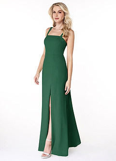 Azazie Jay Bridesmaid Dresses Dark Green A-Line Square Neckline Side Slit Chiffon Dress image4