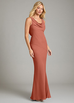 Azazie Rylina Vestidos de damas de honor Vestido de Arcilla de Gasa de Corte Sirena con Plisado image5