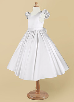 Azazie Violeta Flower Girl Dresses White Ball-Gown Bow Matte Satin Dress image9