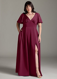 Azazie Kimber Bridesmaid Dresses Mulberry A-Line Ruched Stretch Satin Dress image7