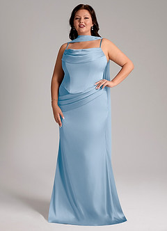 Azazie Sorrel Bridesmaid Dresses Powder Blue Mermaid Strapless Stretch Satin Convertible Dress image8