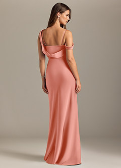 Azazie Madelyn Bridesmaid Dresses Coral Mermaid Off the Shoulder Stretch Satin Convertible Dress image2