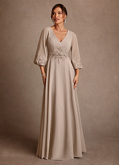 Azazie Yorba Mother of the Bride Dresses Taupe A-Line Lace Chiffon Dress image1