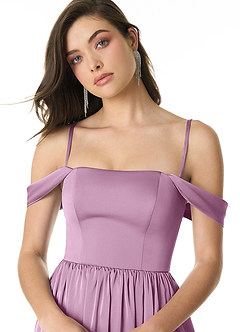 Azazie Morana Brautjungfernkleider Wandelbar A-Linie Schulterfrei Stretch-Satin Kleid Blauregen image6