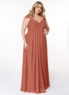 Azazie Kaitlynn Abiti da Damigella Abito Convertibile Impero in Chiffon Increspato Argilla image12