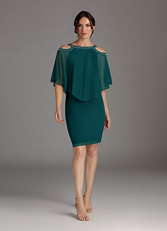 Azazie Junibee Abiti per la Madre della Sposa Abito Tubino in Maglia Lustrini Verde Pavone image1