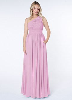 Azazie Molly Final Sale Candy Pink A-Line One Shoulder Chiffon Dress image1