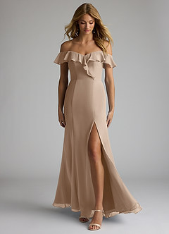 Azazie Sophie Bridesmaid Dresses Taupe A-Line Off the Shoulder Chiffon Convertible Dress image1