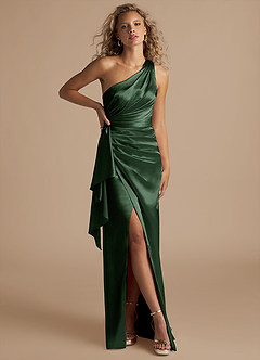 Azazie Maive Bridesmaid Dresses Eucalyptus Sheath Ruched Metallic Satin Dress image1