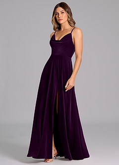 Azazie Sarella Bridesmaid Dresses Grape A-Line Pleated Velvet Dress image5