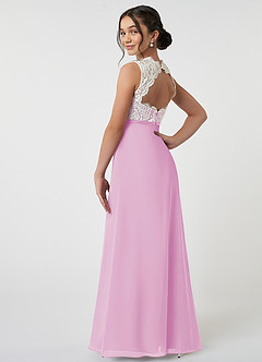 Azazie Rana Junior Candy Pink A-Line Lace Chiffon Dress image4