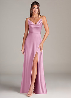 Azazie Sarella Bridesmaid Dresses Candy Pink A-Line Pleated Stretch Satin Dress image1