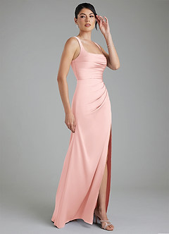 Azazie Sierra Bridesmaid Dresses Powder Pink A-Line Corset Stretch Satin Dress image4