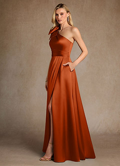 Azazie Easton Mother of the Bride Dresses Burnt Orange A-Line One Shoulder Stretch Satin Dress image2