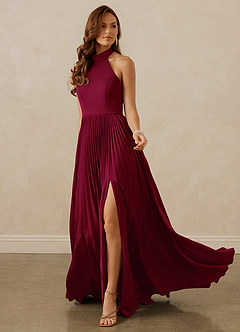 Christian Siriano Bridal for Azazie 1007 Bridesmaid Dresses Burgundy A-Line Pleated Stretch Satin Dress image3