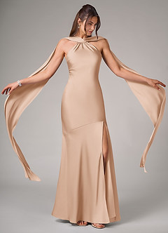 Azazie Kinsley Bridesmaid Dresses English Rose Mermaid Side Slit Stretch Satin Dress image2