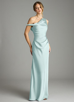 Azazie Emerson Bridesmaid Dresses Mist Mermaid Off the Shoulder Stretch Satin Dress image5