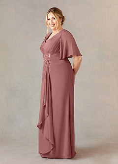Azazie Carson Kleider für die Brautmutter A-Linie V-Hals Spitze Chiffon Kleid Wüstenrose image8
