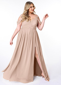 Azazie Lianne Bridesmaid Dresses English Rose A-Line Off the Shoulder Chiffon Dress image10