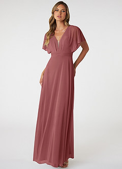 Azazie Tiara Final Sale Dusty Blue A-Line Pleated Mesh Dress image1