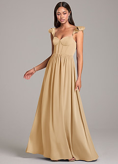 Azazie Denisse Brautjungfernkleider A-Linie Gestreift Stretch-Satin Kleid Gold image3