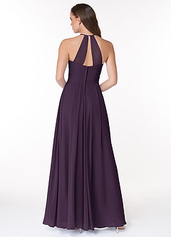 Azazie Ginger Bridesmaid Dresses Plum A-Line Halter Pleated Chiffon Dress image2