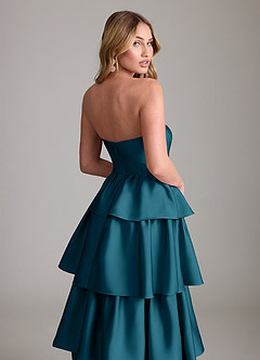Azazie Faye Bridesmaid Dresses Ink Blue A-Line Ruched Stretch Satin Dress image6