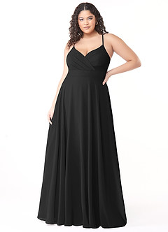 Azazie Avelina Brautjungfernkleider A-Linie V-Hals Gefaltet Chiffon Kleid Schwarz image6