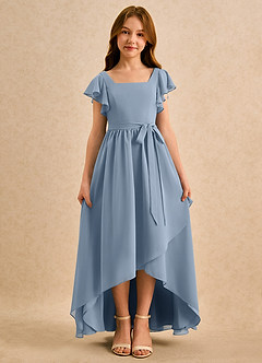 Azazie Milly Girls Formal Abiti da Ragazza di Fiori Abito A-Line in Chiffon Plissettato Blu Polveroso image5