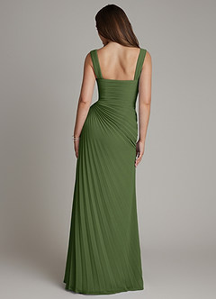 Azazie Amberly Robes de demoiselle d'honneur Robe Fourreau en Mousseline de soie Encolure en Forme de Cœur Olive image2