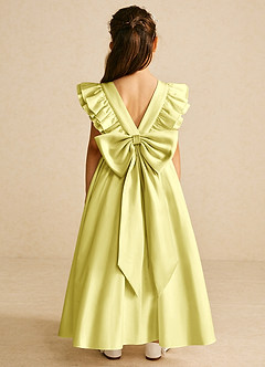 Azazie Piglette Blumenmädchenkleider A-Linie Schleifen Matte Satin Kleid Zitronensorbet image1