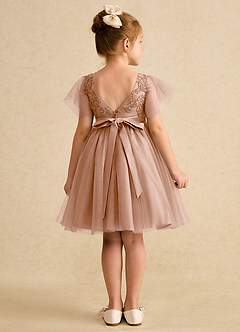 Azazie Queenie Robe Demoiselle D'honneur Fillette Robe Trapèze en Dentelle Champagne Rosé image2
