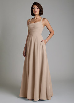 Azazie Azaria Bridesmaid Dresses Taupe A-Line Corset Chiffon Dress image5