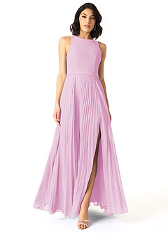 Azazie Lindie Bridesmaid Dresses Candy Pink A-Line Scoop Pleated Chiffon Dress image1