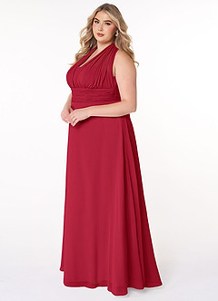 Azazie Fifi Brautjungfernkleider Wandelbar A-Linie Schulterfrei Chiffon Kleid Scharlachrot image15