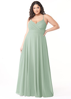 Azazie Avelina Bridesmaid Dresses Agave A-Line V-Neck Pleated Chiffon Dress image6