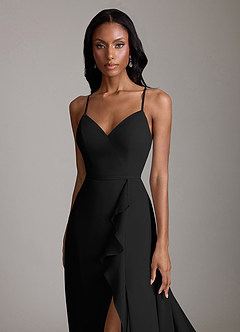 Azazie Naeem Vestidos de damas de honor Vestido de Negro de Gasa de Corte en A con Cuello en V fruncido image6