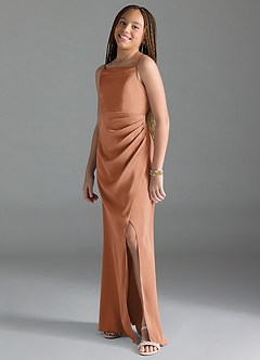 Azazie Leonis Junior Bronzer A-Line Pleated Stretch Satin Dress image4