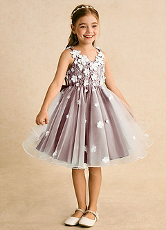 Azazie Junebug vestidos de niña de las flores Vestido de Marfil Rosa Del Desierto de Tul de Princesa con Encaje image5