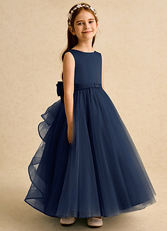 Azazie Lior Flower Girl Dresses Dark Navy Ball-Gown Pleated Tulle Dress image8