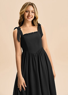 Azazie Delia Junior Abito A-Line in Chiffon Fiocco Nero image2