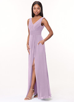 Azazie Karina Jurken voor bruidsmeisjes Jurk van Chiffon met A-Lijn Geplooid Frosted Lila image3