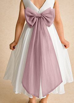 Azazie Margot Robe Demoiselle D'honneur Fillette Robe Trapèze en Mousseline de soie Plissée Ivoire Rose Poussiéreux image8