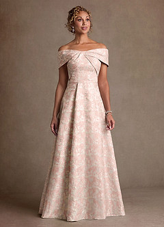 Azazie Harriett Mother of the Bride Dresses Dusty Rose A-Line Off the Shoulder Floral Jacquard Dress image1